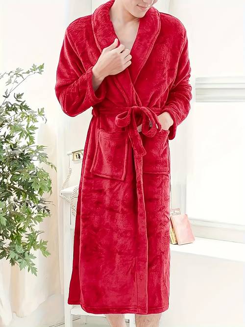 autumn and winter flannel bathrobe with extra fleece and thickened sleepwear