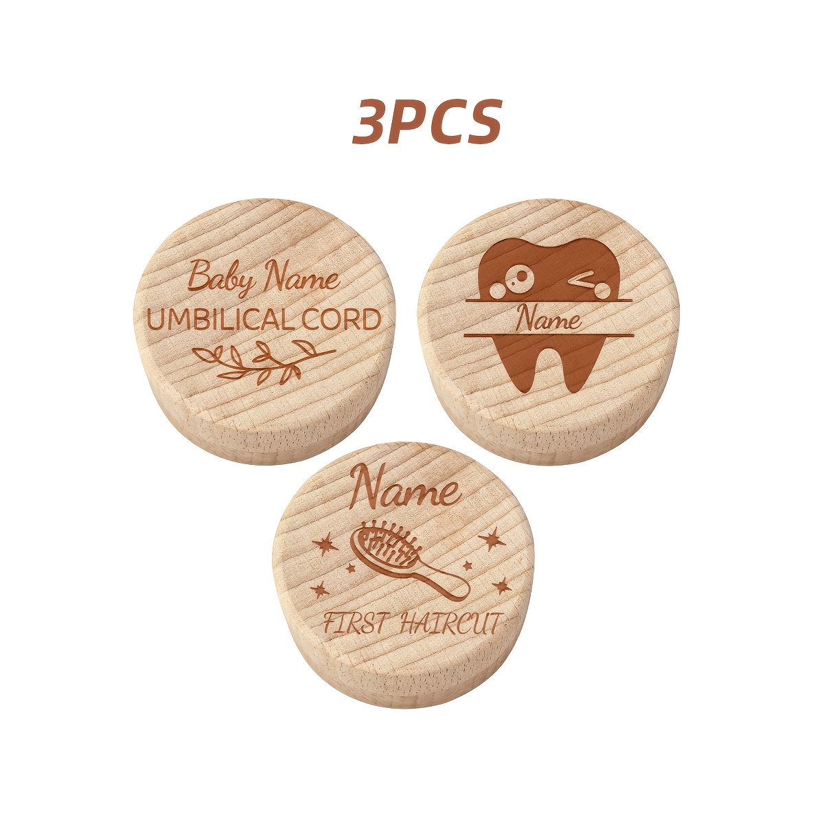 TEMU 3pcs Wood Keepsake Box Suitable For Preserving , Fetal Hair & Teeth Storage - Wood Nursery Decor, Gift For Birth Announcement, Handcrafted For
