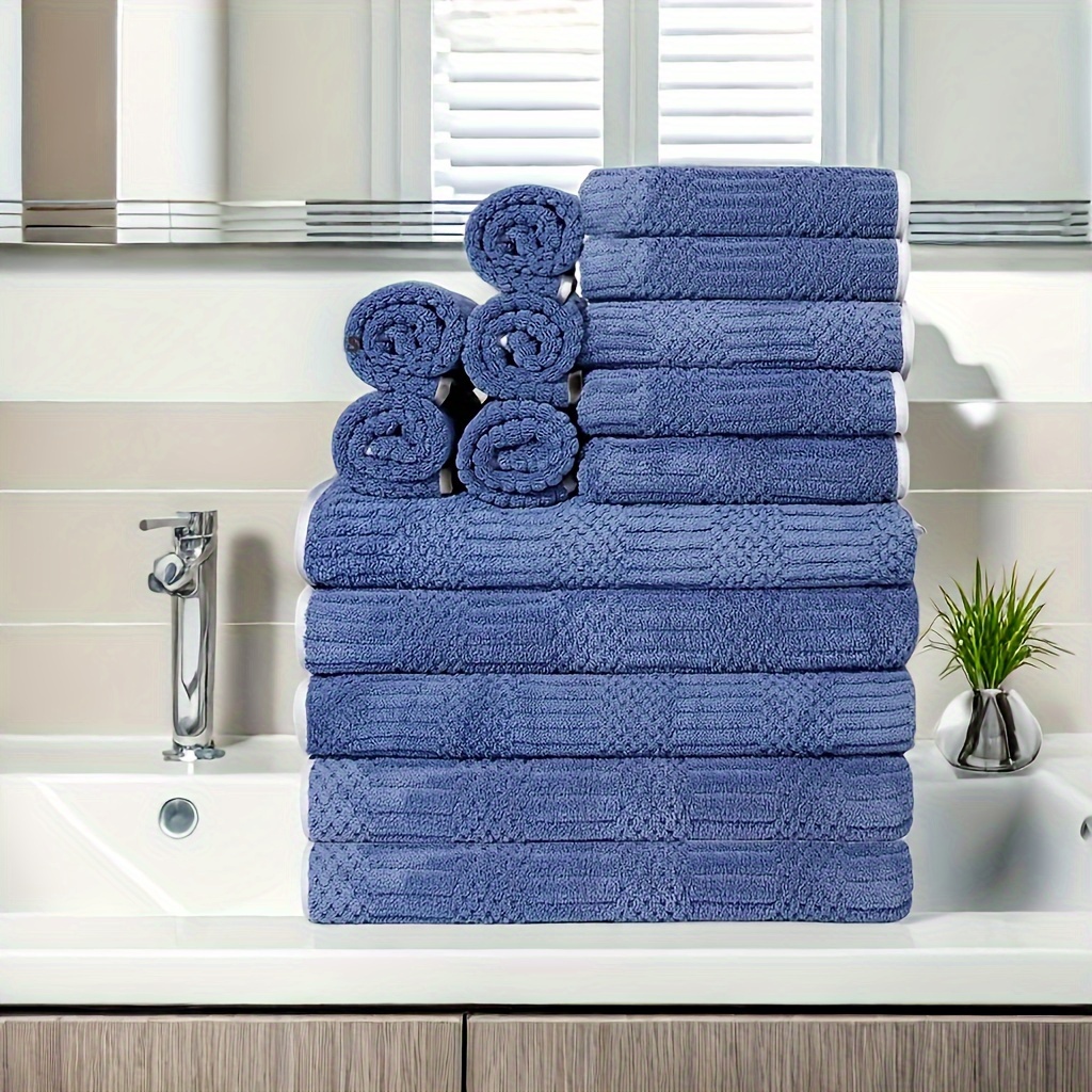 

15 Pcs Solid Color Quick-drying Set (5 Washcloths + 5 Hand Towels + 5 Bath Towels), Absorption Microfiber Material Has Good , Suitable For Fitness, Bathroom, Shower, Sports ( Optional)