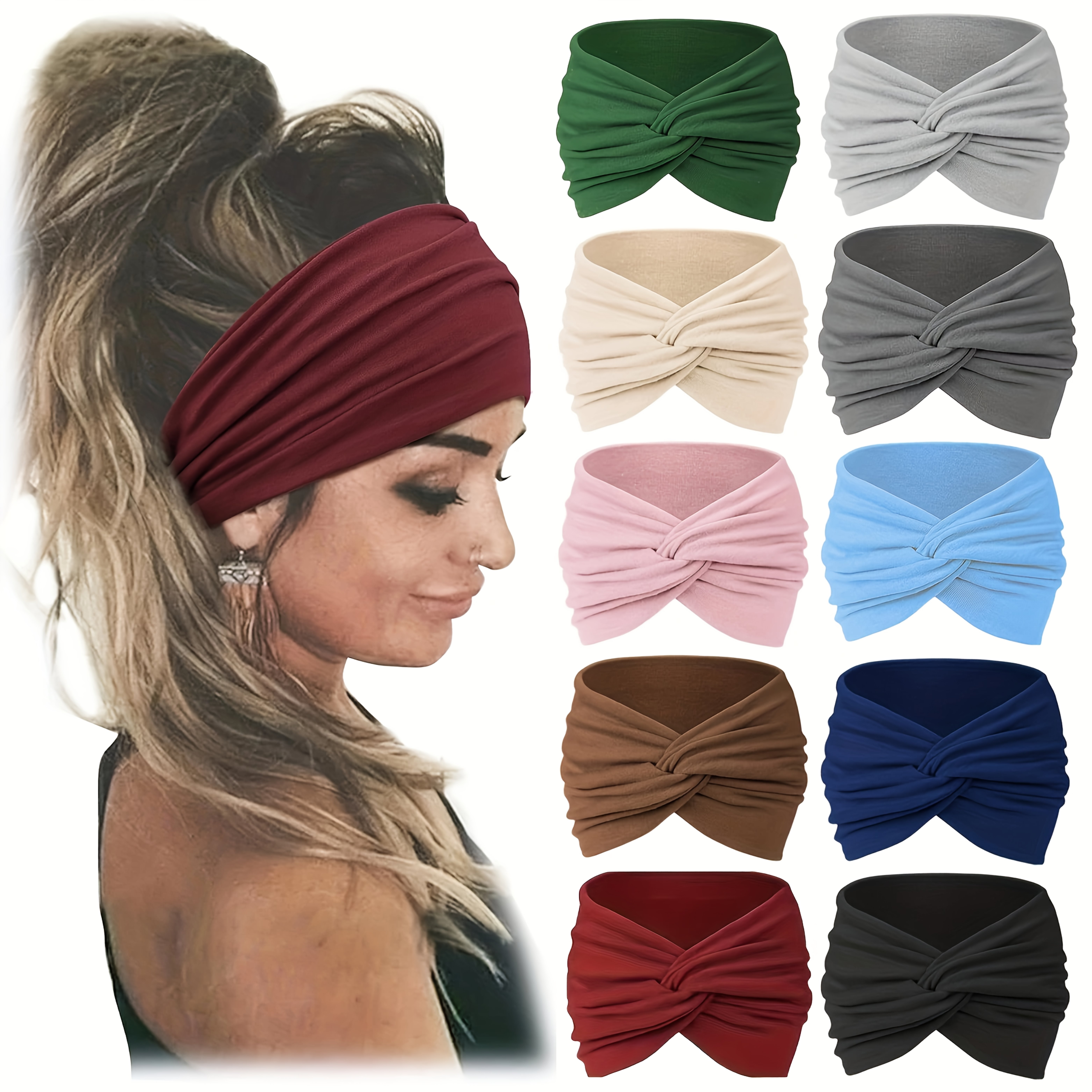 E-shop 10 Stück Afrikanische Weite Haarwickel, Stirnbänder für Frauen, Extra Turban Kopfbänder für Damen, Große Sport Workout Stretch Rutschfeste Große