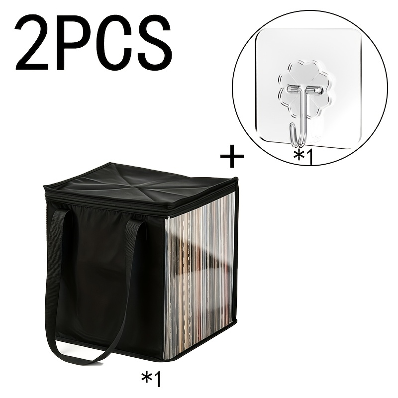 TEMU 1 Vinyl Record Storage Bag With 1 Transparent Hook Storage Set, Featuring A Reinforced Handle, A Viewing Window, A Zippered Dust-proof Vinyl