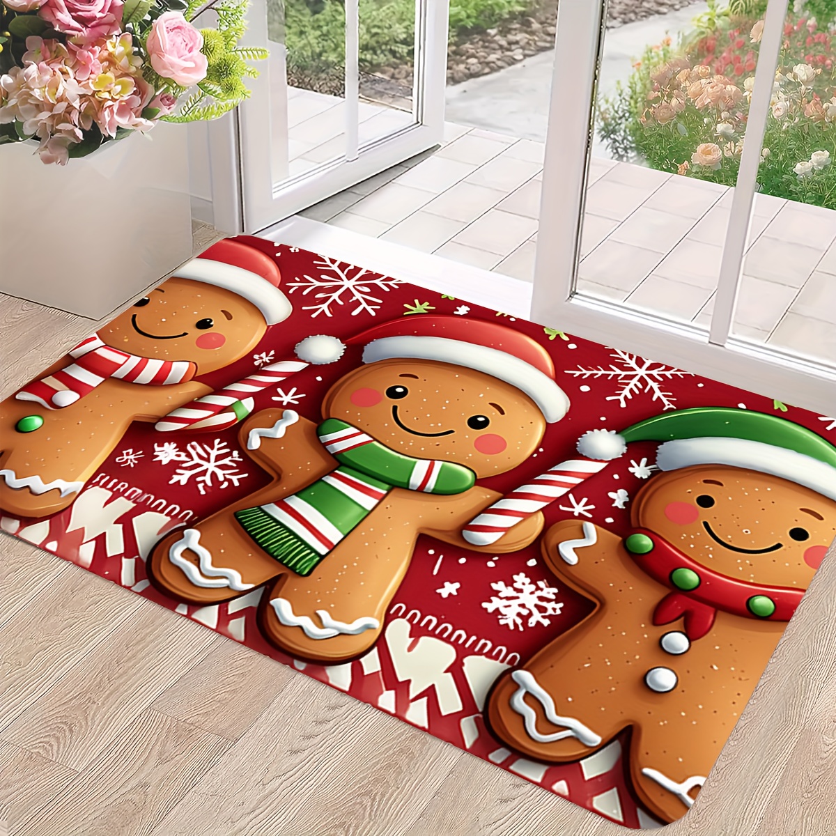 TEMU 1pc Christmas Gingerbread For Man Printed Door Mat For Festive Home Decorations And Holiday Parties