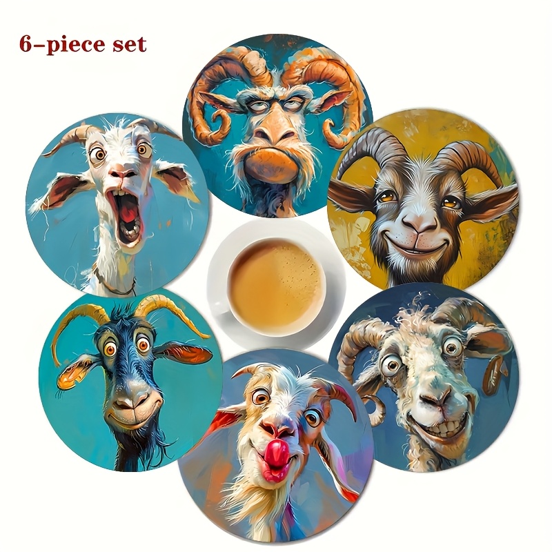 TEMU 6pcs 6pcs Wood Goat-shaped Coasters Suitable For Coffee, Tea, Hot Drinks - Heat-resistant Table Protectors With Goat-themed Decor, Car, - Ideal