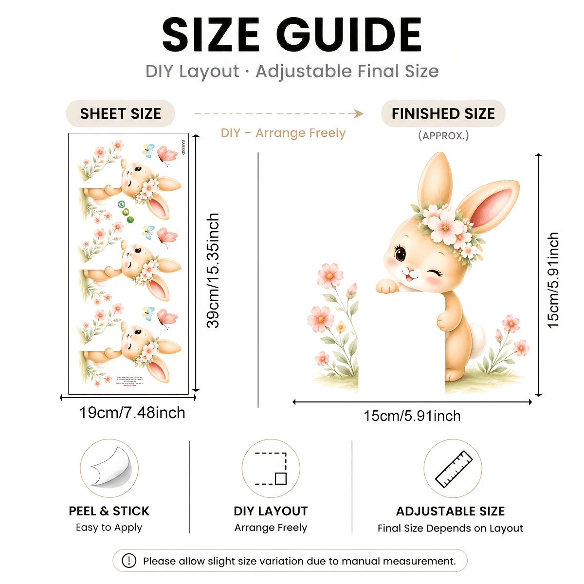 TEMU 1pc Cute Rabbit Floral Light Switch Wall Sticker, Self Adhesive Switch Panel Decor Decal, Removable Art Wall Ornament For Home Bedroom Decor