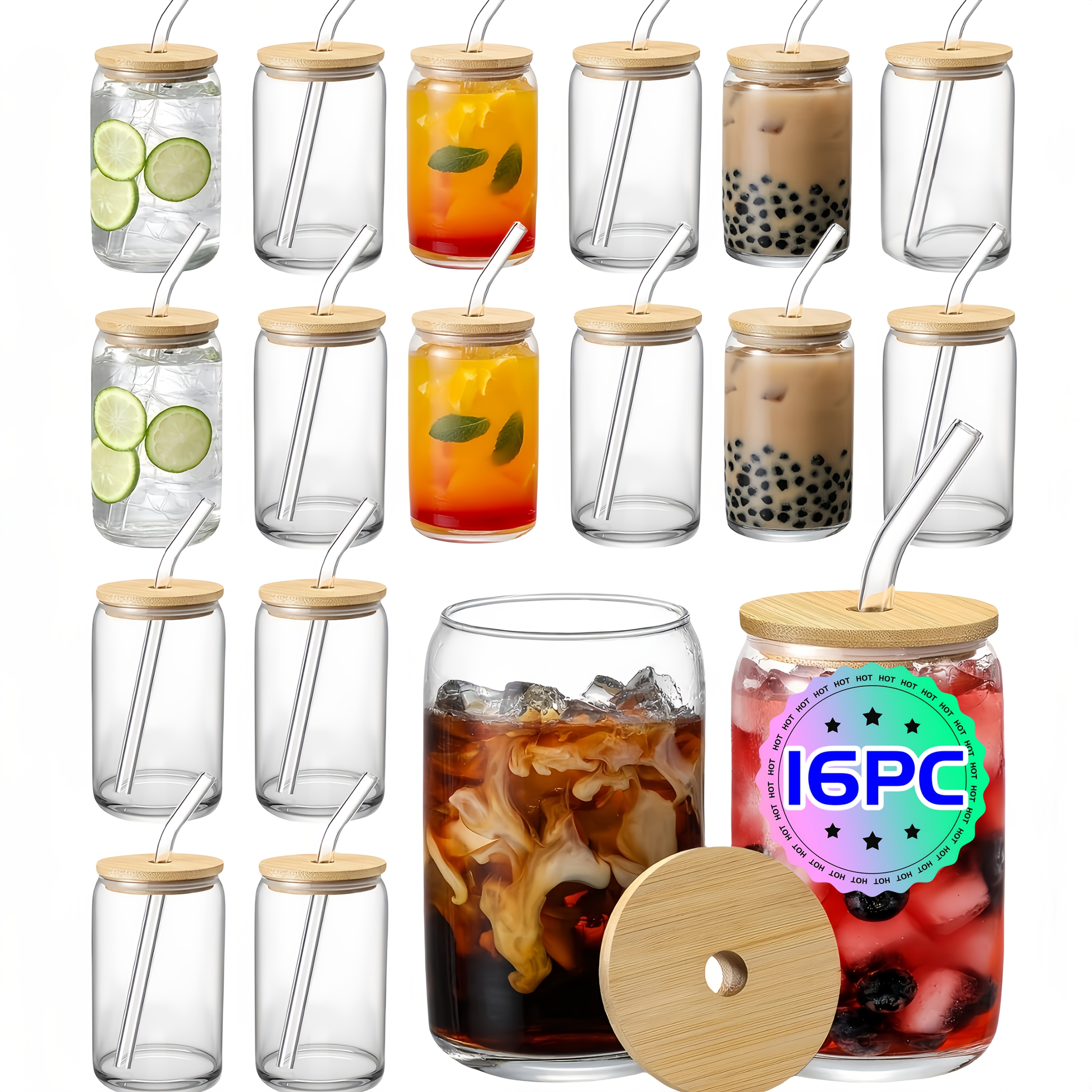 TEMU 8/16, Glass Mugs, 17.8 Oz/550 Ml Glass Mugs Featuring Lids And Straws, Mason Jar Beverage Mugs, Iced Coffee Mugs, Glass Mugs With Bamboo Lids,