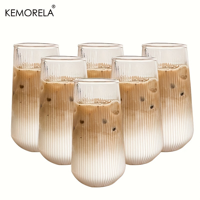 

KEMORELA Ensemble de 4/6 Verres à Rayures Verticales, Modèles Disponibles, Gobelet en Verre à la Chaleur pour Eau, Lait, Jus, , Boisson, Vaisselle d'Été et d'Hiver