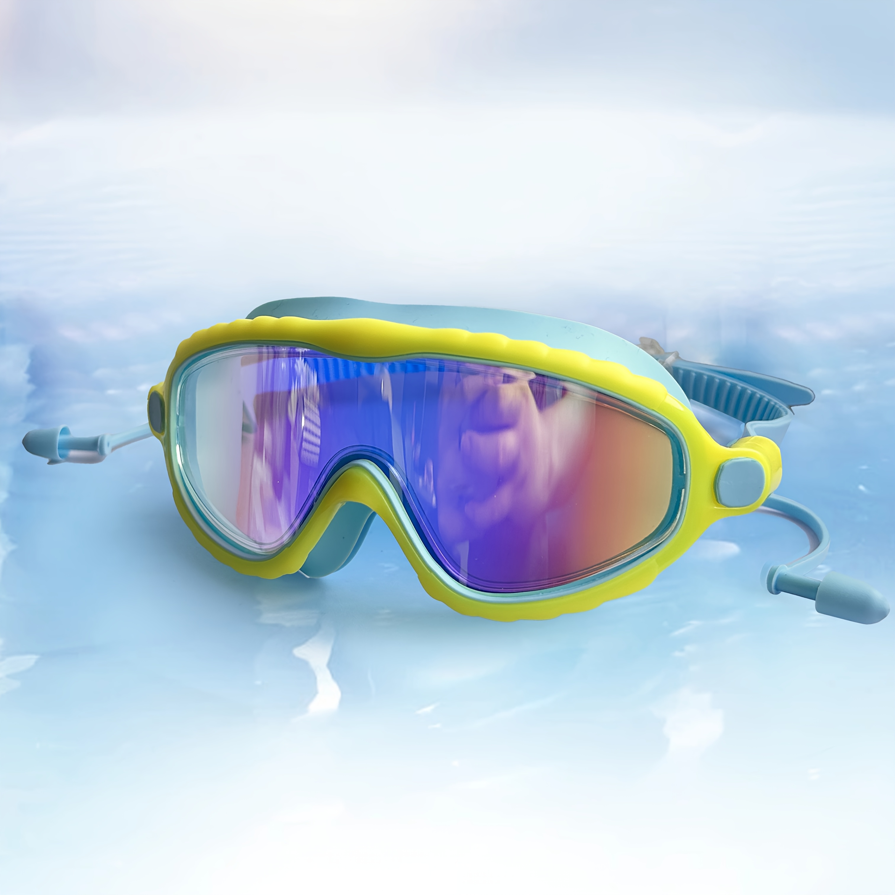 TEMU A Big Swimming Mirror For Kids, Designed 3 To 14, Waterproof And Leak-resistant. It Features A Large Lens And Integrated Earplugs, Making It