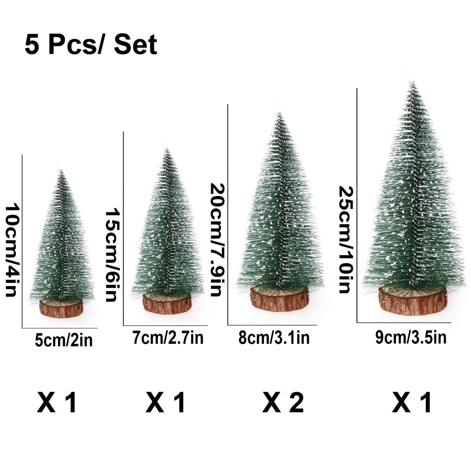 TEMU Set Of 5 Miniature Christmas Trees, Featuring Bottle , Made Of Sisal With A Snowy Frost Effect, Complete With Wooden Bases, Perfect For
