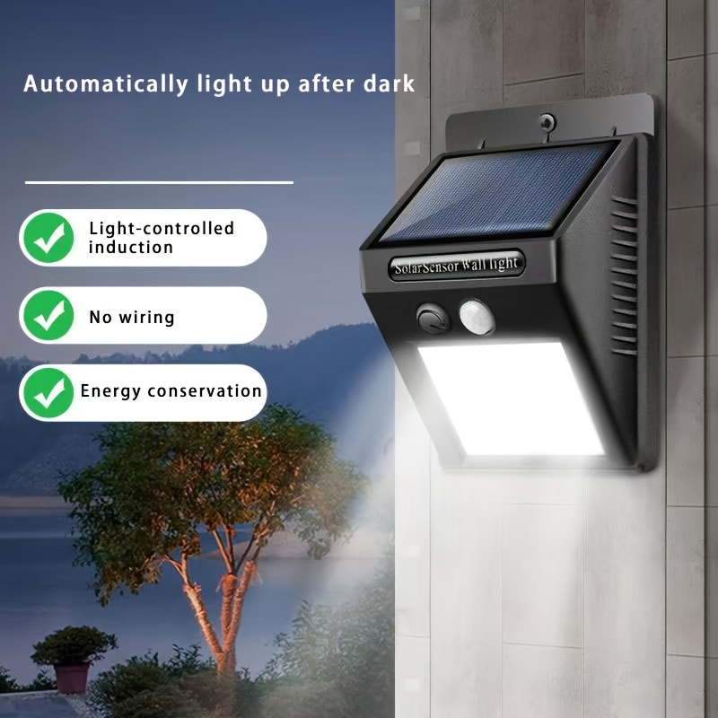 4 solar motion sensor wall lights 30 led solar wall lights for front door backyard garage balcony dustproof and details 0