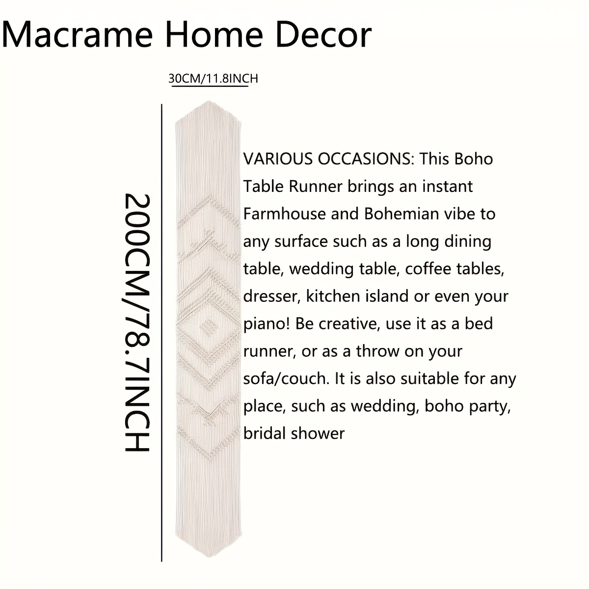 Image of Halloween & Christmas Handmade Boho Table Runner With Tassels – Macrame For Weddings, Birthdays And Holidays | Bohemian Farmhouse Decor In Natural Elegant Style