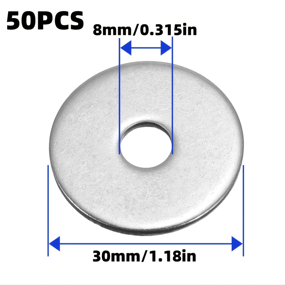 TEMU 20/50pcs Stainless Steel Flat Washers - M5/m6/m8/m10, 304 Stainless Steel, Pre-drilled Holes, Corrosion-resistant, 5mm X 25mm / 6mm X 25mm / 8mm