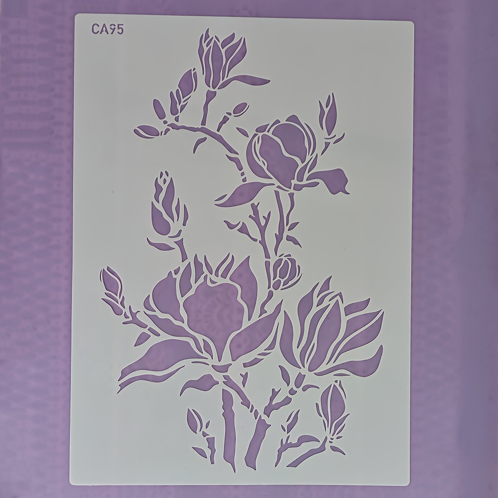 TEMU 1pc Retro Floral Silhueta Padrão Bolo Spray Flor Molde, Graffiti Pintado à Mão Decoração de Cartão de Parede Oco, Material PET de Grau Alimentar