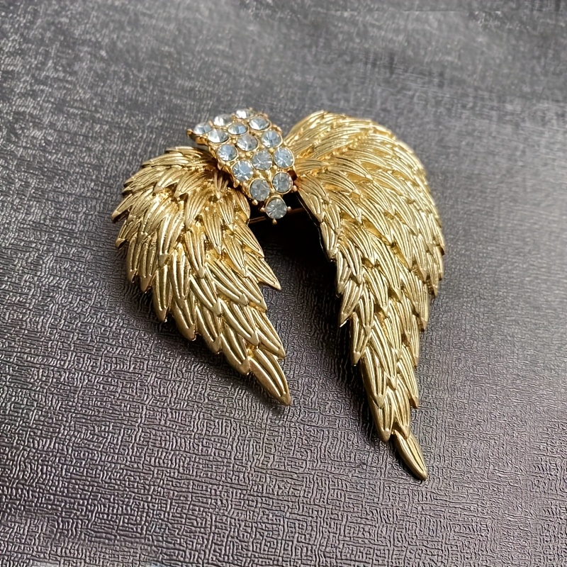 E-shop Elegante Goldflügel Strassbrosche, Einzigartige Flügelform Brosche, Modischer Luxus Schmuck für Damen, Neutrale Kleidungsaccessoires, Perfektes