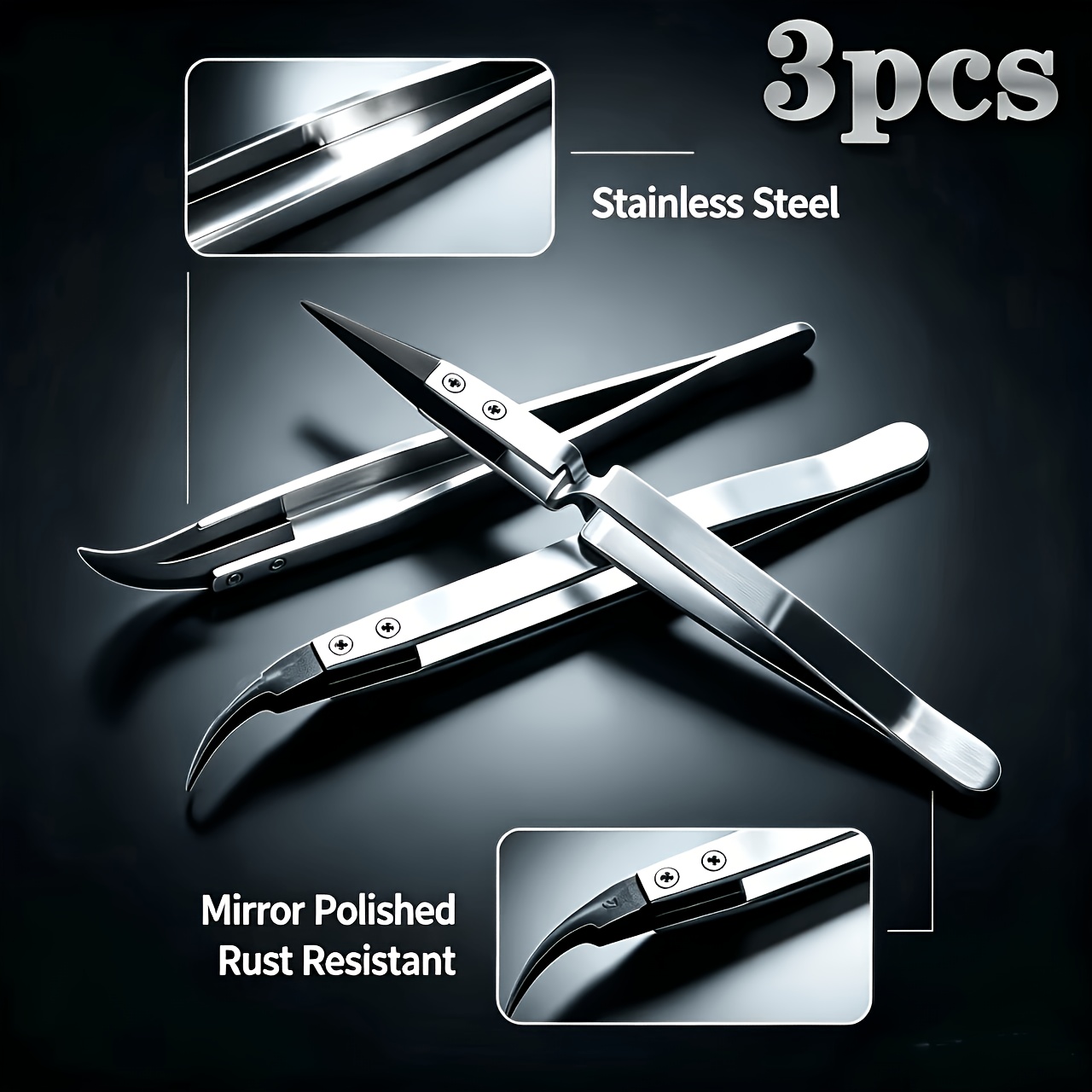 TEMU 3pcs pinces à épiler à tête inversée, pinces à épiler à tête incurvée à tête pointue, pince à épiler de antistatique en fibre de - Construction