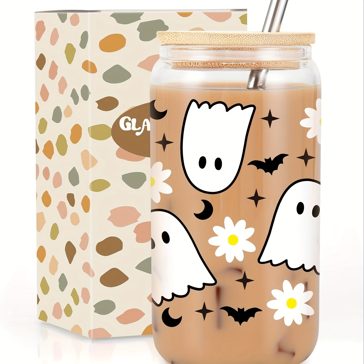 

1/4pc, Spooky Cute Can Shaped Drinking Glass - 18oz/550ml Insulated Cup With Lid And Straw For Hot And Cold Beverages - Perfect For Decor, Summer Parties, And Outdoor Activities