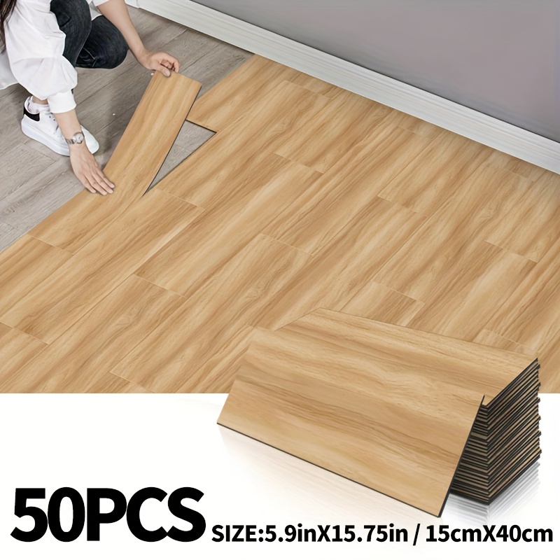 TEMU 20/50pcs Retro Wood Grain Self-adhesive Flooring, 15cm X 40cm, Home Decoration Tiles, Peel And Paste, Wear-resistant, Easy To Clean And Install,