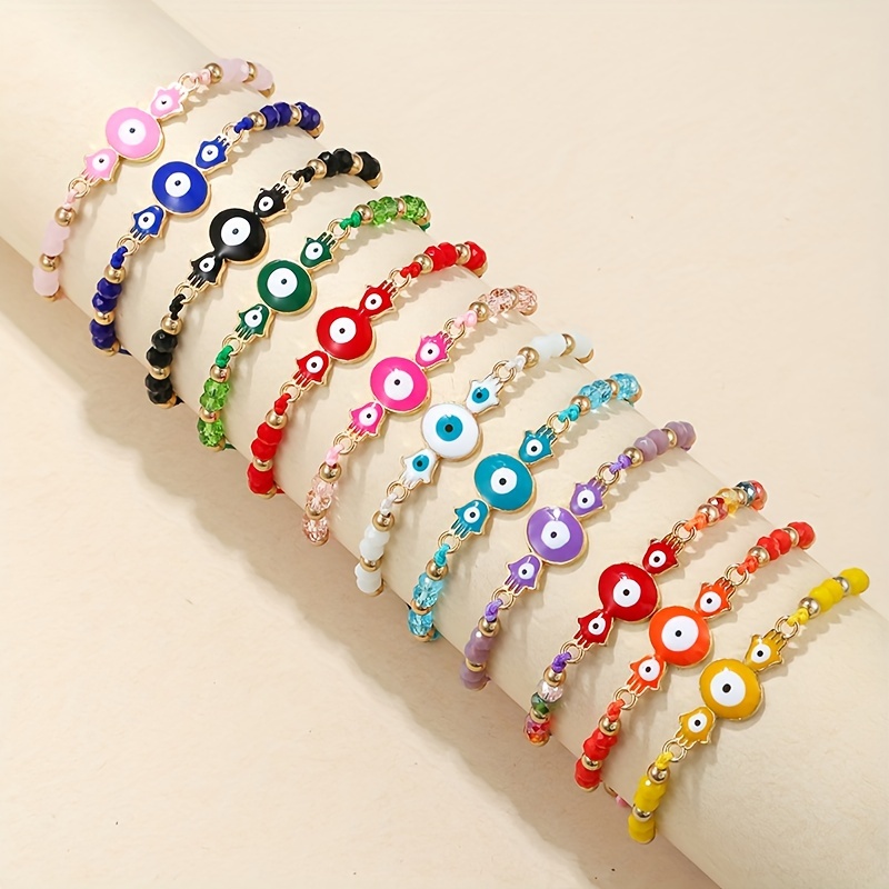 

12pc Colorful Eye Beads Beaded Bracelet Boho Style Hand Jewelry Accessory (beads Color Random)