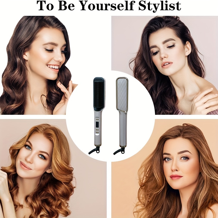 electric hair straightener brush multi purpose hot comb for straightening curling dual voltage wet dry use anti frizz with temperature control and auto shut off function details 3