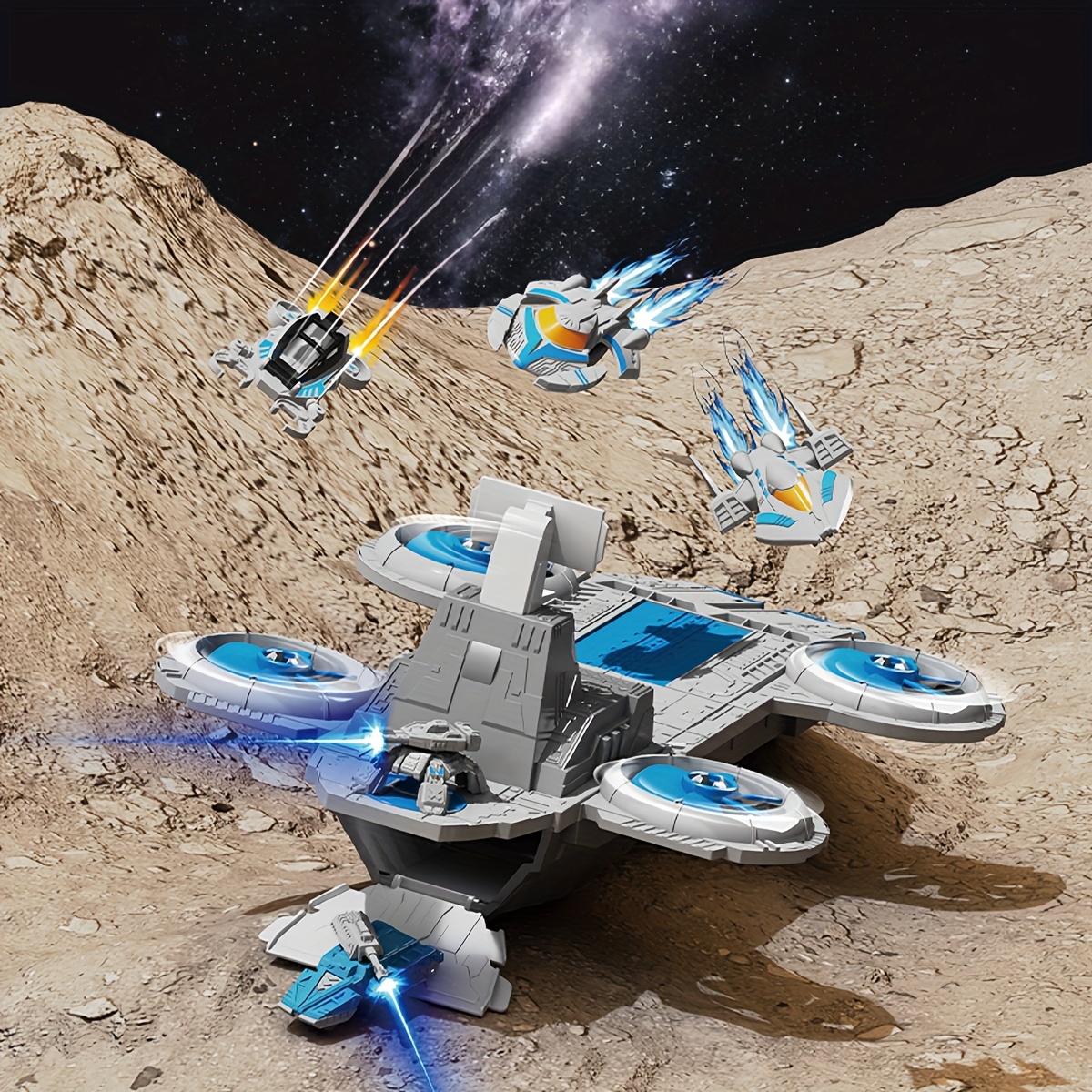 Large Kids' Space Battleship Toy Set with 5 Mini Spaceships