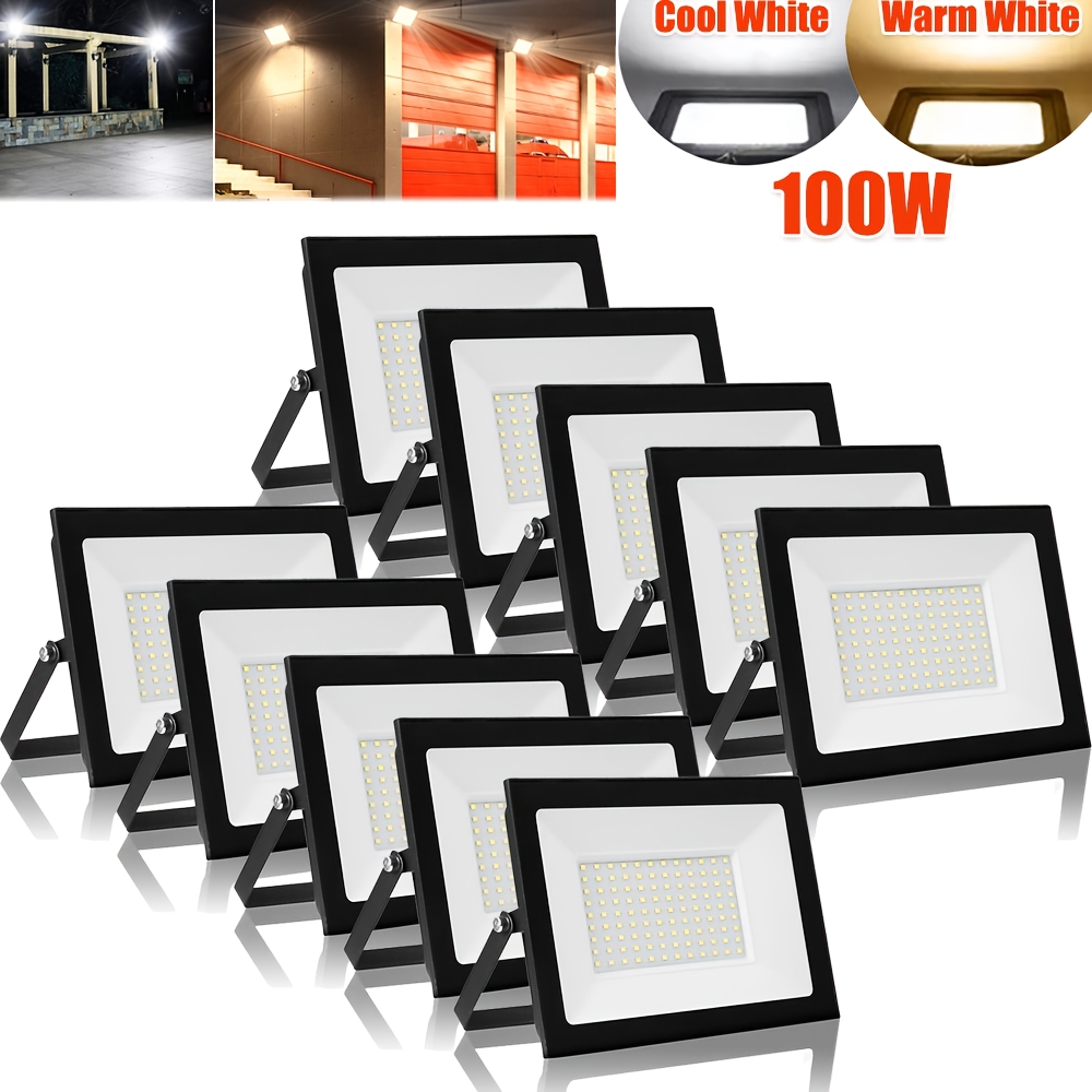 Image of 10pack 100w Led Floodlight, , 2 Colors Are , Outdoor Spotlight For Backyard, Driveway, Garage, Hallway, Garden, Basketball Court