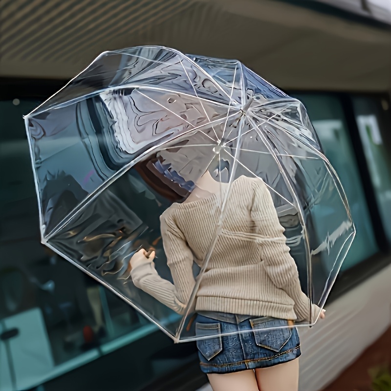 

1pc Mature Style Transparent Folding Umbrella, 8 Ribs, 210t Nylon , , , Waterproof, Portable Manual Open Umbrella For Men And Women