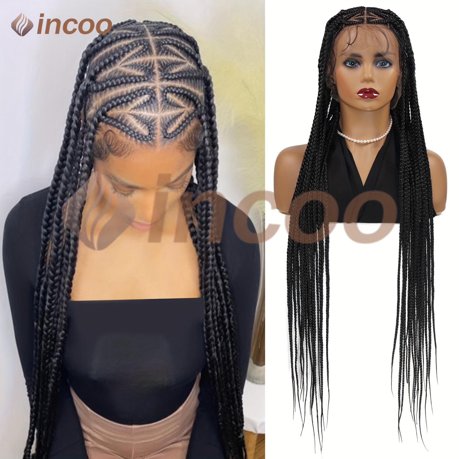 

Full Lace 36" Cornrow Braided Wig For Women - Heat Resistant Synthetic Fiber, Weave, Ideal For Daily Use & Vacation Styles, Easy Wigs For Beginners