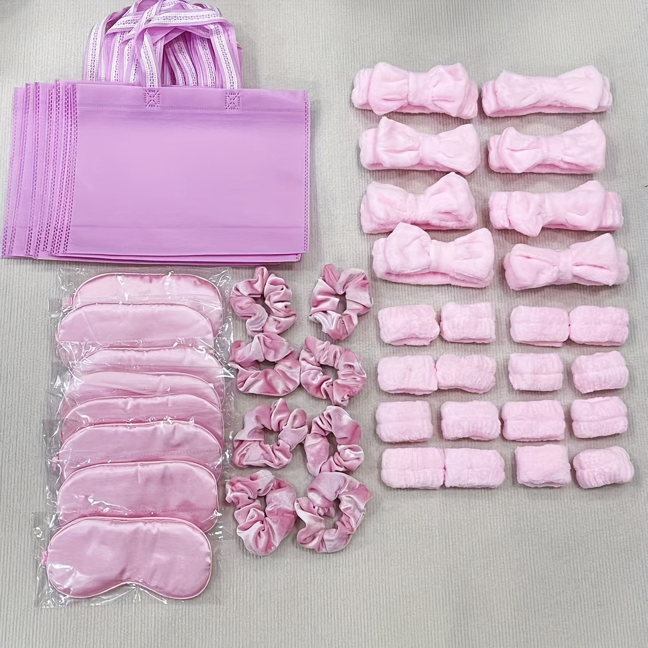 TEMU 48pcs Of Women's Birthday Party Supplies, Masks, 8 Skincare Bows, 8 Makeup Headbands, 16 Wristbands, 8 Storage Tote Bag Sets, Hair Rings, Gift