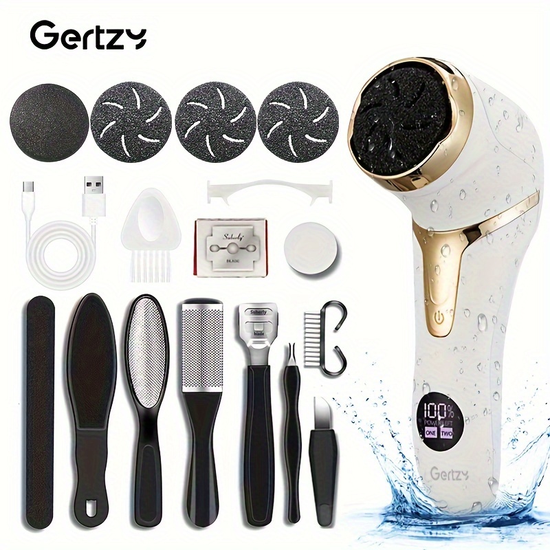 

Enleveur de callosités électrique rechargeable GERTZY : Kit professionnel de soins des pieds étanche avec affichage numérique, 2 vitesses et plusieurs embouts pour enlever mortes