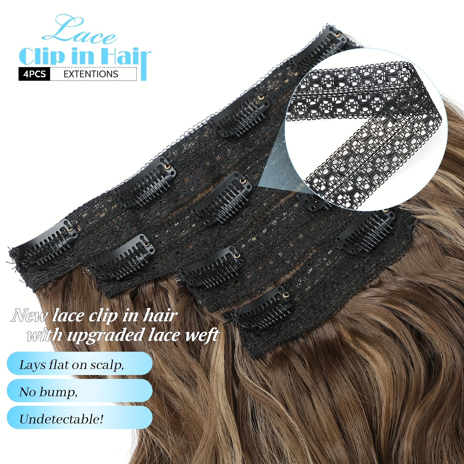 clip in hair extensions for women 14 short curly wavy hair extensions 4pcs invisible lace weft   hairpieces for daily party details 3