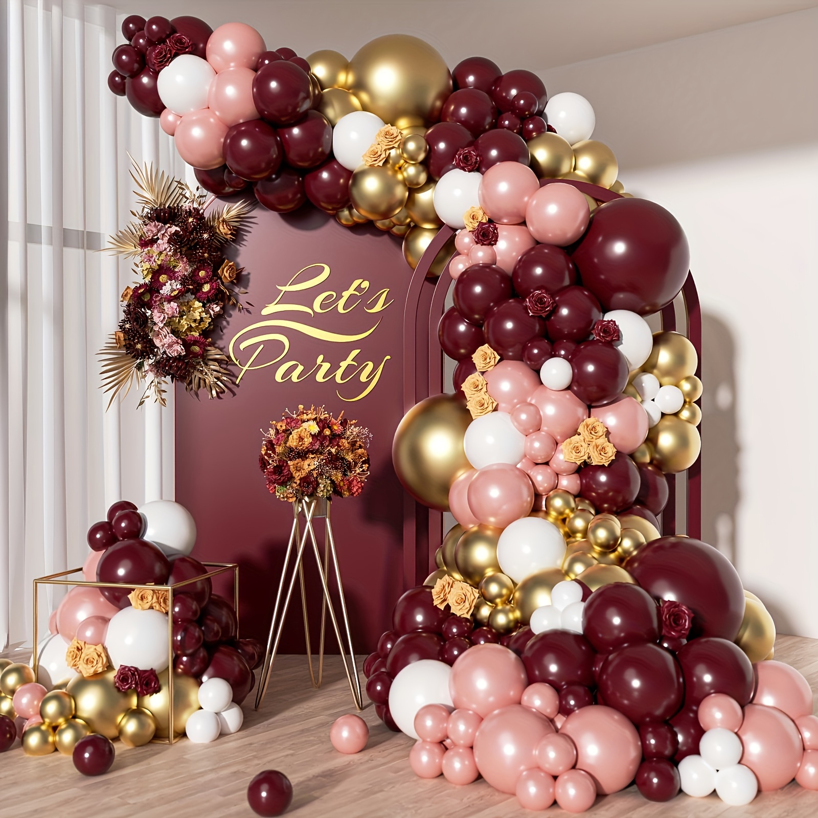 

105pcs Burgundy & Metallic Rose Balloon Set - Valentine's Day, Weddings, Birthdays, Bridal Showers, Anniversaries & More - Includes Arch Kit For Room Decor