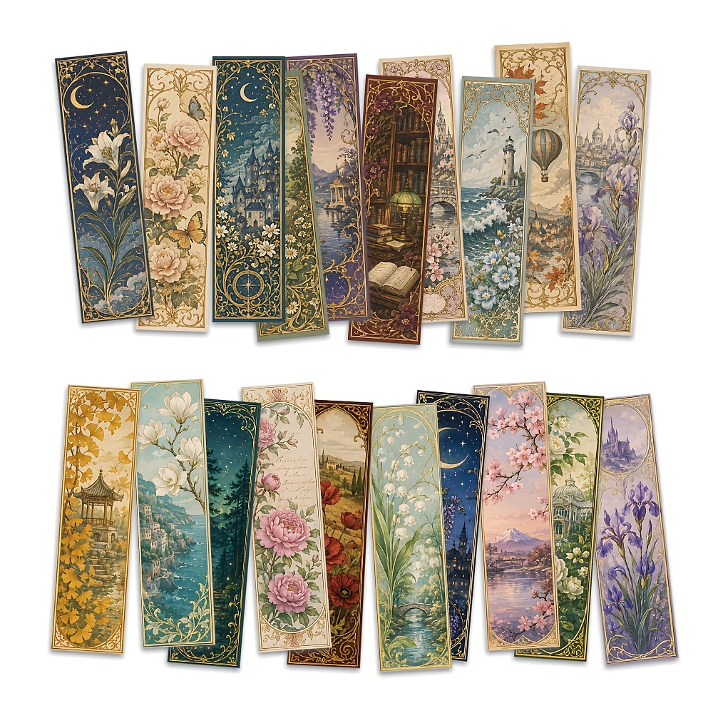 TEMU 20pcs Suitable For Wisteria Bookmark Set - Vintage French Pastoral Scenery Bookmarks With Wisteria Flower & Bridge Landscapes, Elegant Book Page