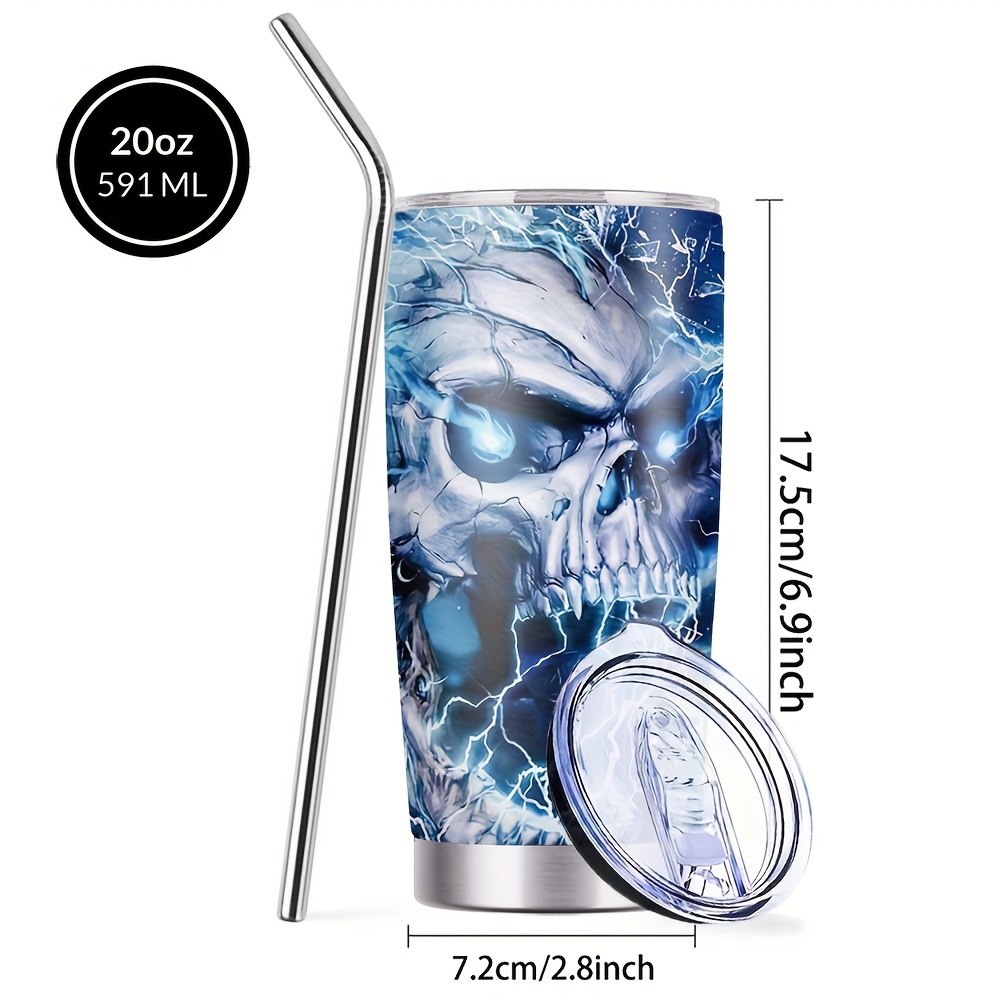 TEMU 1pcs 20oz Stainless Steel Heat Cold Insulation Water Bottle Vacuum Cup, Technology And Lightning Prints Tumblerful, Suitable Party, Gift