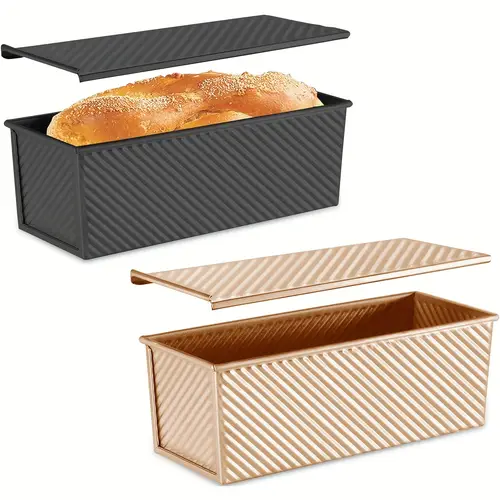 2pcs pullman bread pans with lid sets nonstick 12 inch kitchen loaf pan heavy duty carbon steel bread baking pan gifts for women 2 2 lb pound dough capacity best for christmas thanksgiving