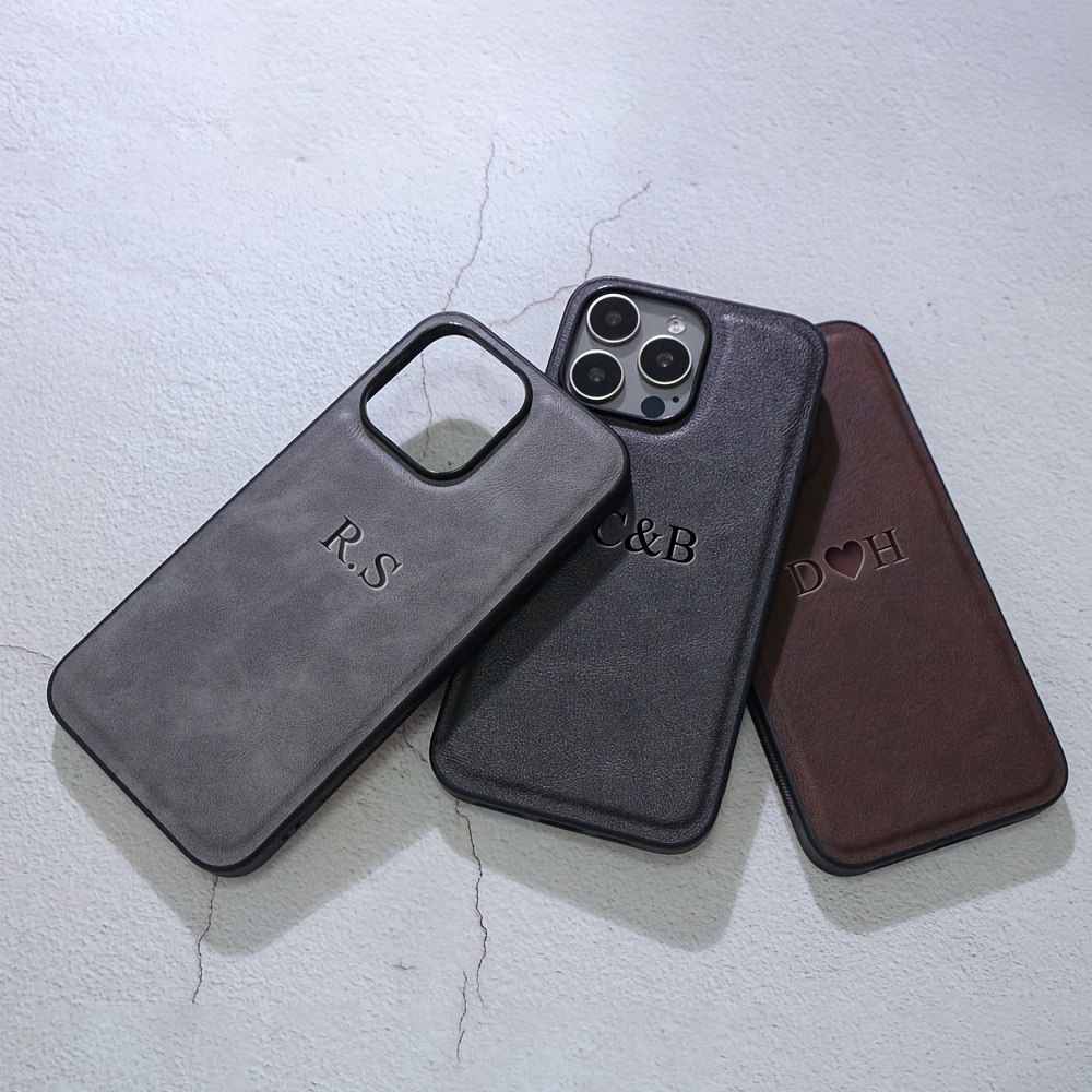 

Personalized Phone Case For 15 14 11 Plus Customized Name Diy Engraved 3d Letters Luxury Classic Business Leather Cover For Iphone 11 12 13 Plus