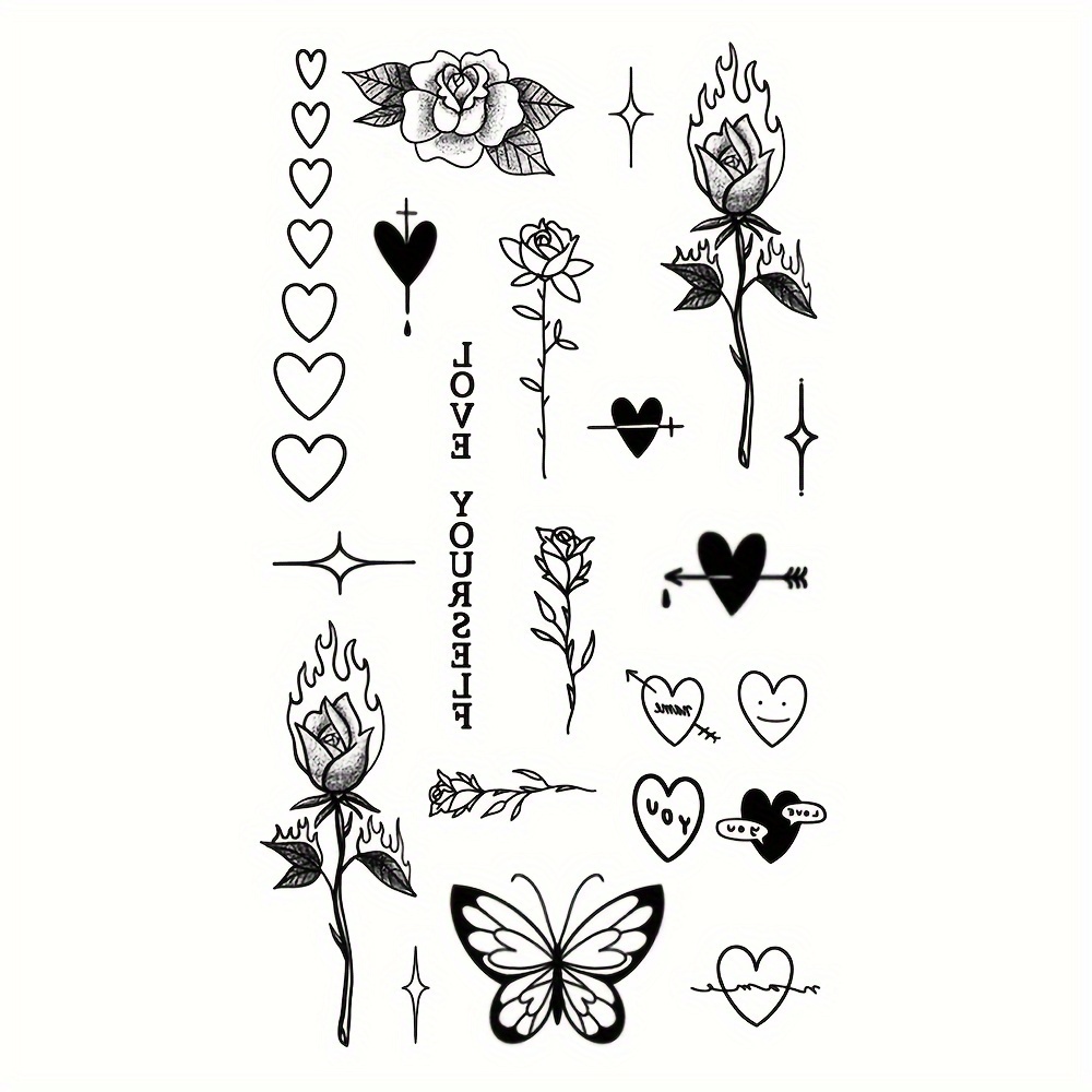 Finger Tattoo Waterproof Temporary Tattoo Sticker Rose Thorn Love Arrow Cute Text Totem Body Art Arm Fake Tattoos For Women Men Neck Wrist
