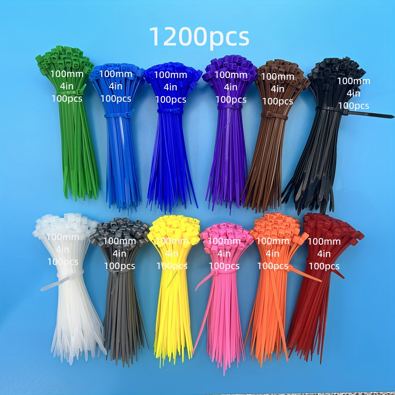 

1200pcs Cable Ties Set - , Uv-resistant Nylon Zip Ties In 12 Assorted Colors For Home, Office, Garden & Garage Organization