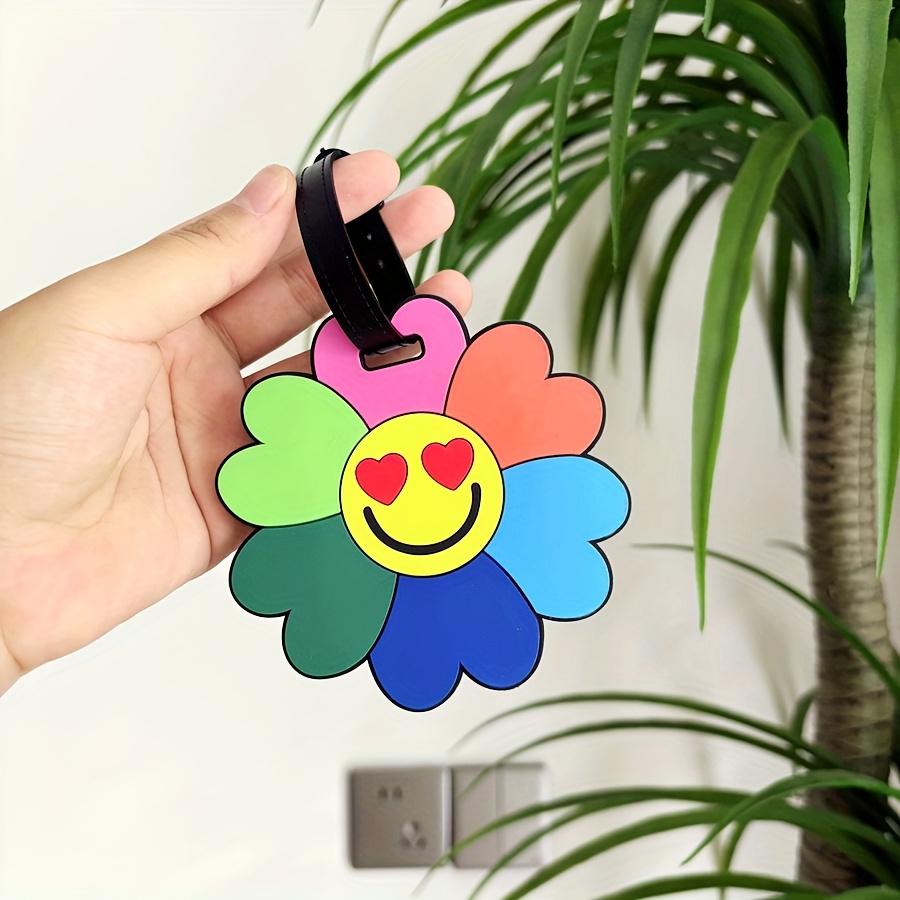 Image of 1pc Sun Face Luggage Tag Pendant For Couples, Travel Airport Suitcase Hanging Id Anti-lost Name Label