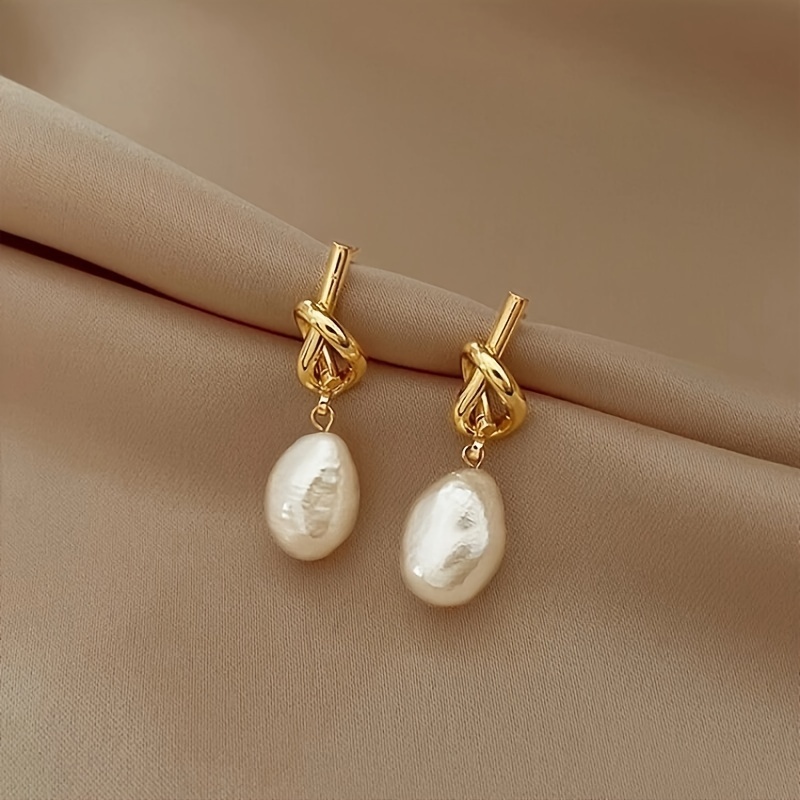 

Elegant Bohemian Style Pearl Drop Earrings, Unique Knotted Design, Sophisticated French-inspired For Women, Pearl, Fashion