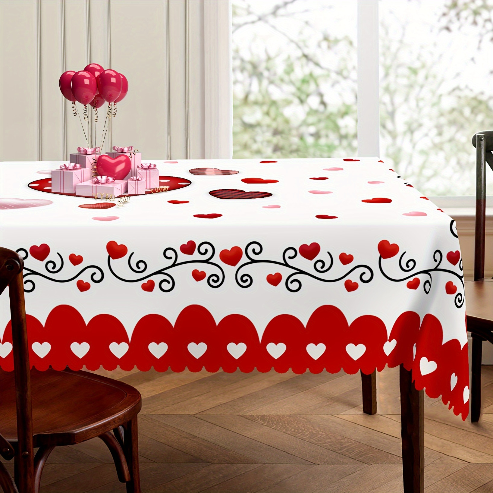 

1pc Valentine's Day Tablecloth, Romantic Heart And Polka For Valentine Wedding Decor, Waterproof Stain Wrinkle Free, Indoor And Outdoor Table Cover, Perfect Gift For Home Kitchen Dining Decoration