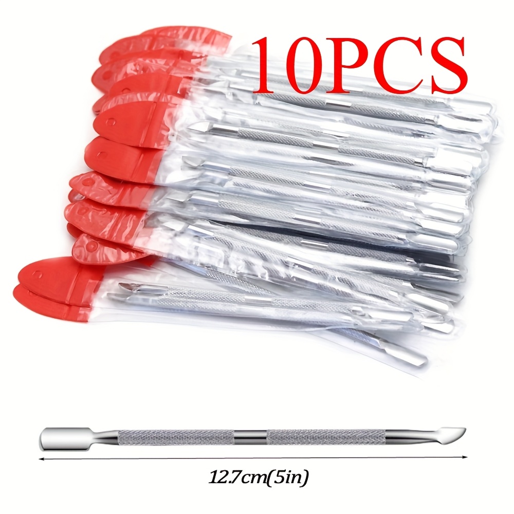 TEMU 10pcs Stainless Steel Cuticle Pusher Metal Dual-ended Nail Art Cleaning Tool Manicure Set