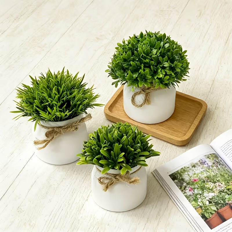 Image of 3pcs Realistic Artificial Potted Plants With Pots - Pre-potted /outdoor Fake Suitable For - Low-maintenance Plastic Foliage, Greenery For, Office,, Balcony Decor - No Watering Or Trimming Required