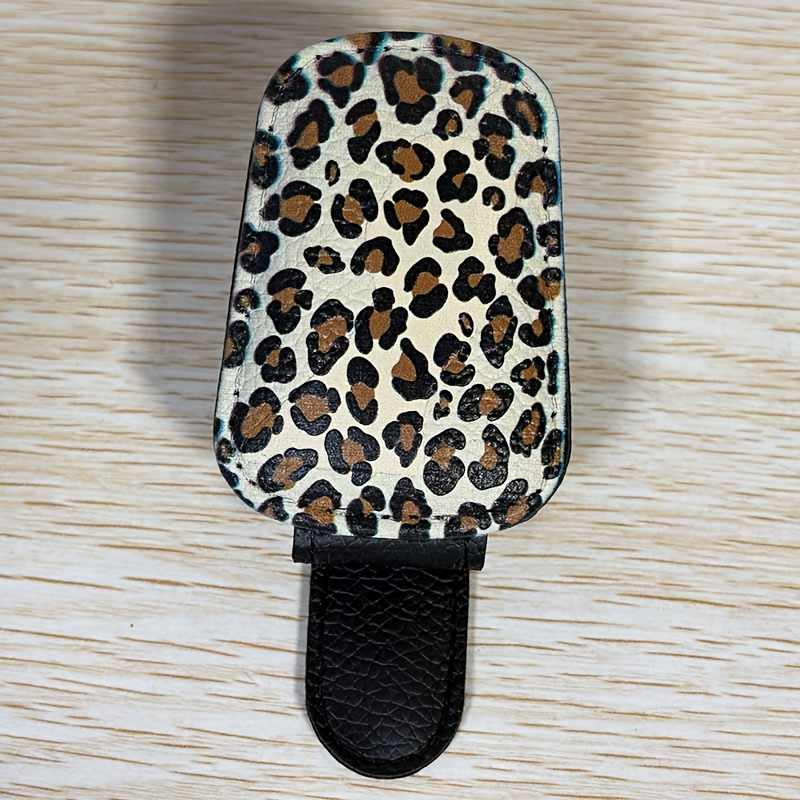TEMU 1pc Leopard Print Car Sun Visor Glasses Holder - Pu Material, Perfect Decoration, In-car Fashion Glasses Storage