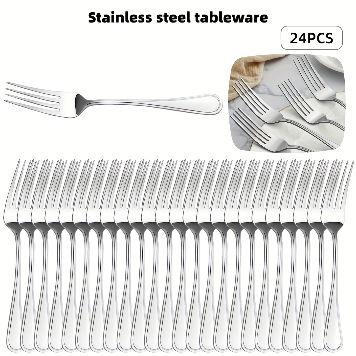 TEMU 24pcs Of Stainless Steel Dining Forks -20cm (8.1 Inches) Restaurant Grade Dining Forks, Loose Silverware Set, Suitable For Catering, Weddings,