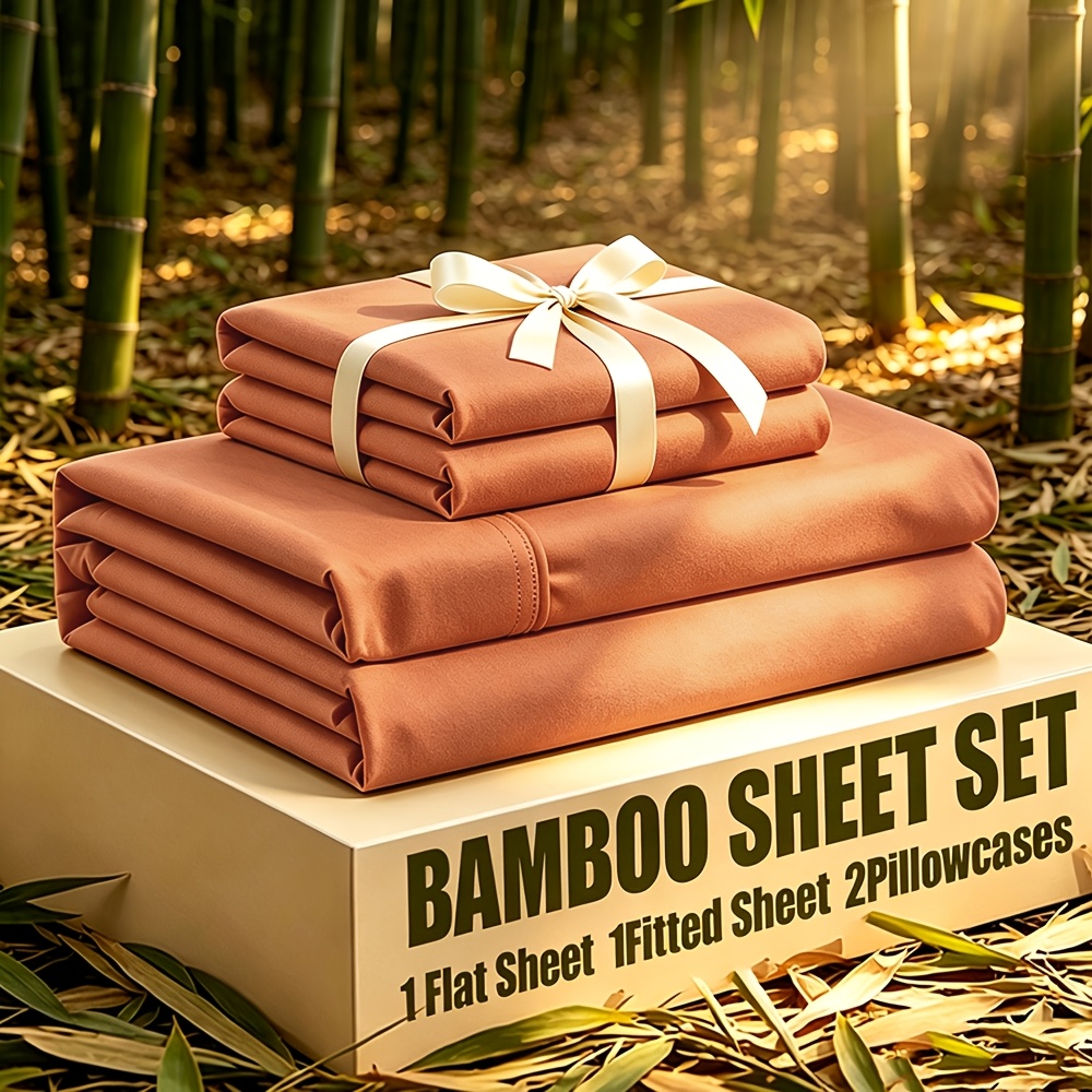 TEMU 3/4pcs Bamboo Cooling Bedding, Extra Deep Pocket Breathable And Cooling, Soft, Wrinkle-resistant And Comfortable, Suitable For Hot Sleepers And