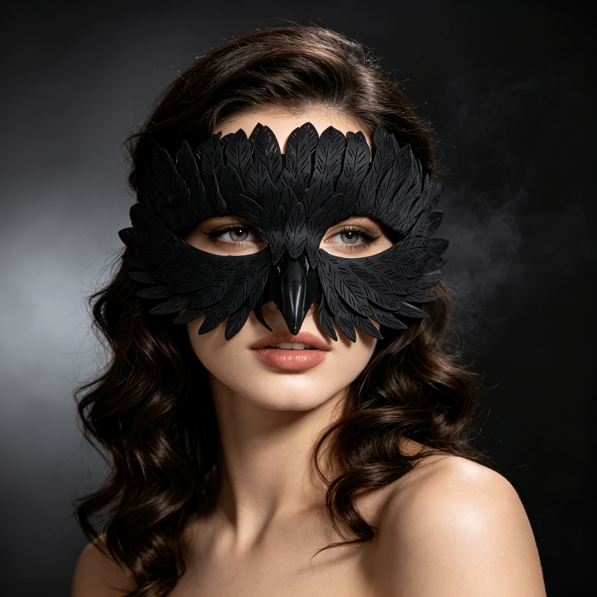 TEMU Masque de gothique en PU pour femme - Masque de costume demi-visage à plumes adapté pour cosplay, masqués, événements à thème et tenues de boîte