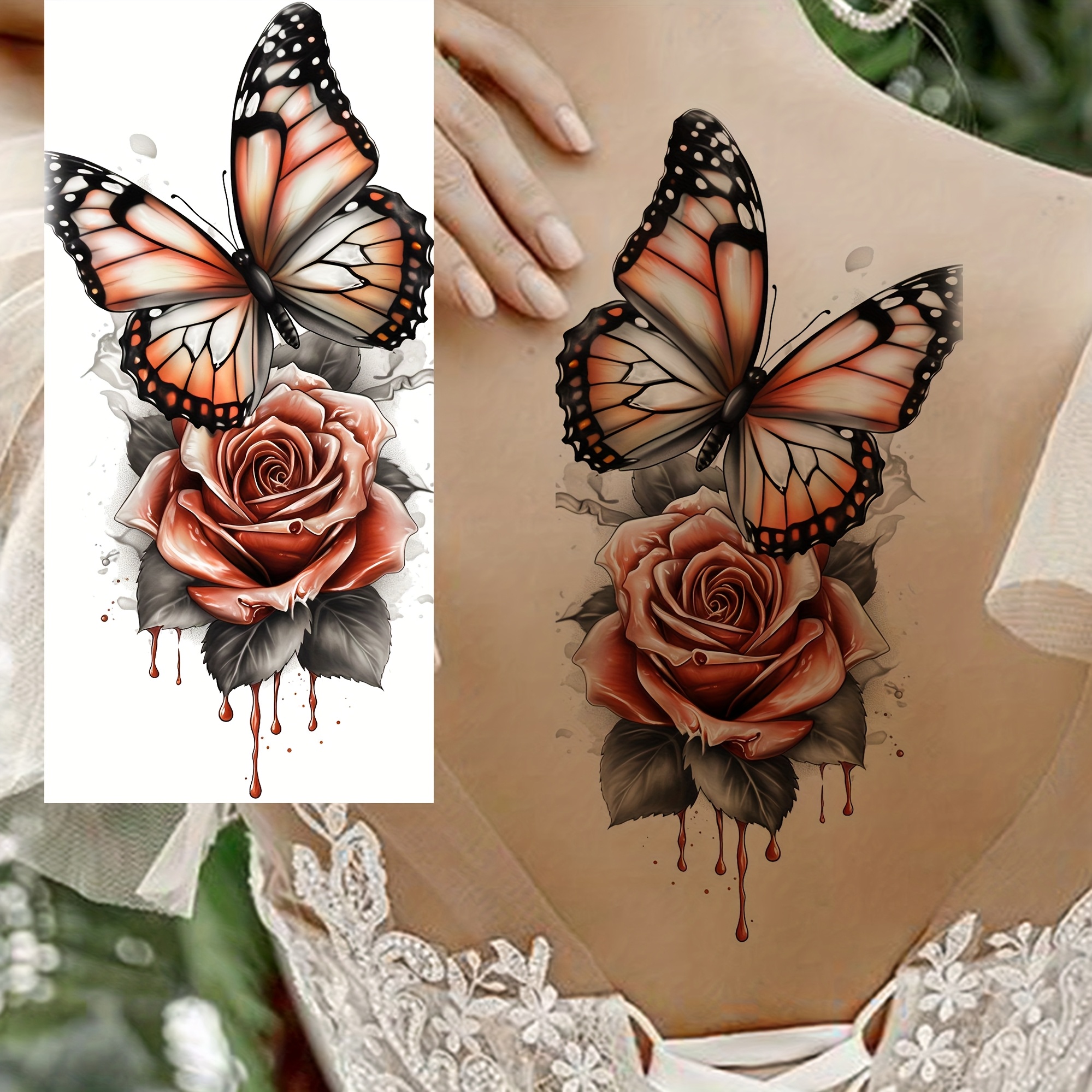 Temporäre Tattoos Blumen & Schmetterlinge | Wasserdicht, Hält 4–7 Tage | Für Kinder & Frauen