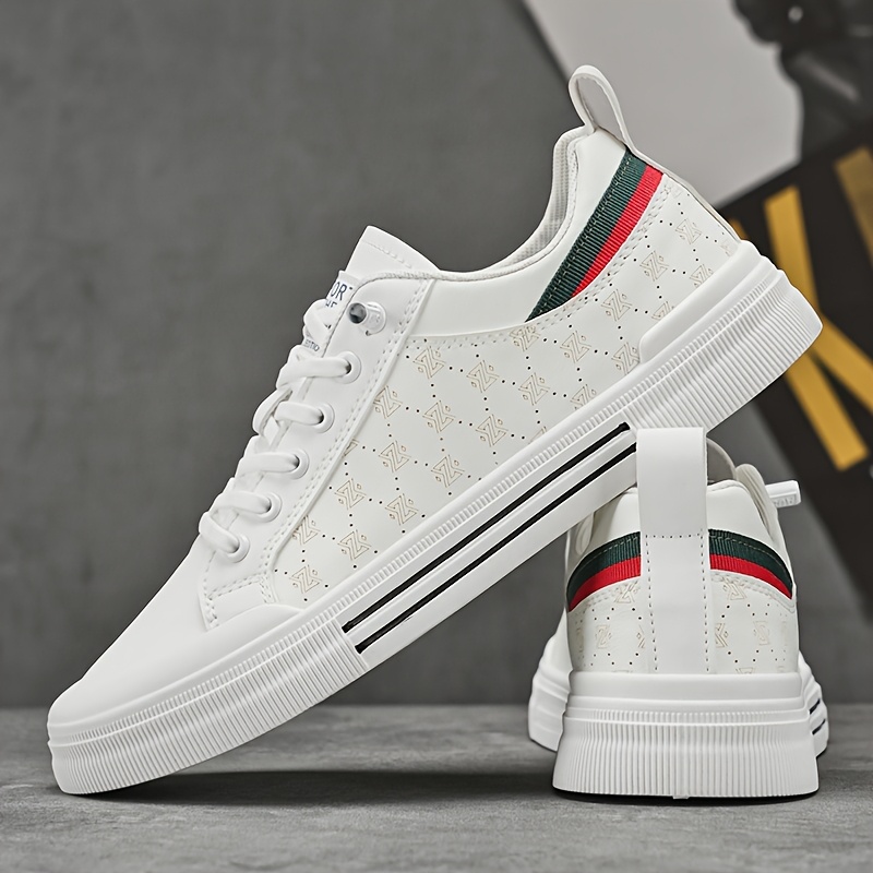 a pair of casual mens sports shoes for spring features a durable pu   lace up low top style with a soft comfortable lining thickened wear resistant pvc sole for   comfortable breathable and lightweight ideal for outdoor