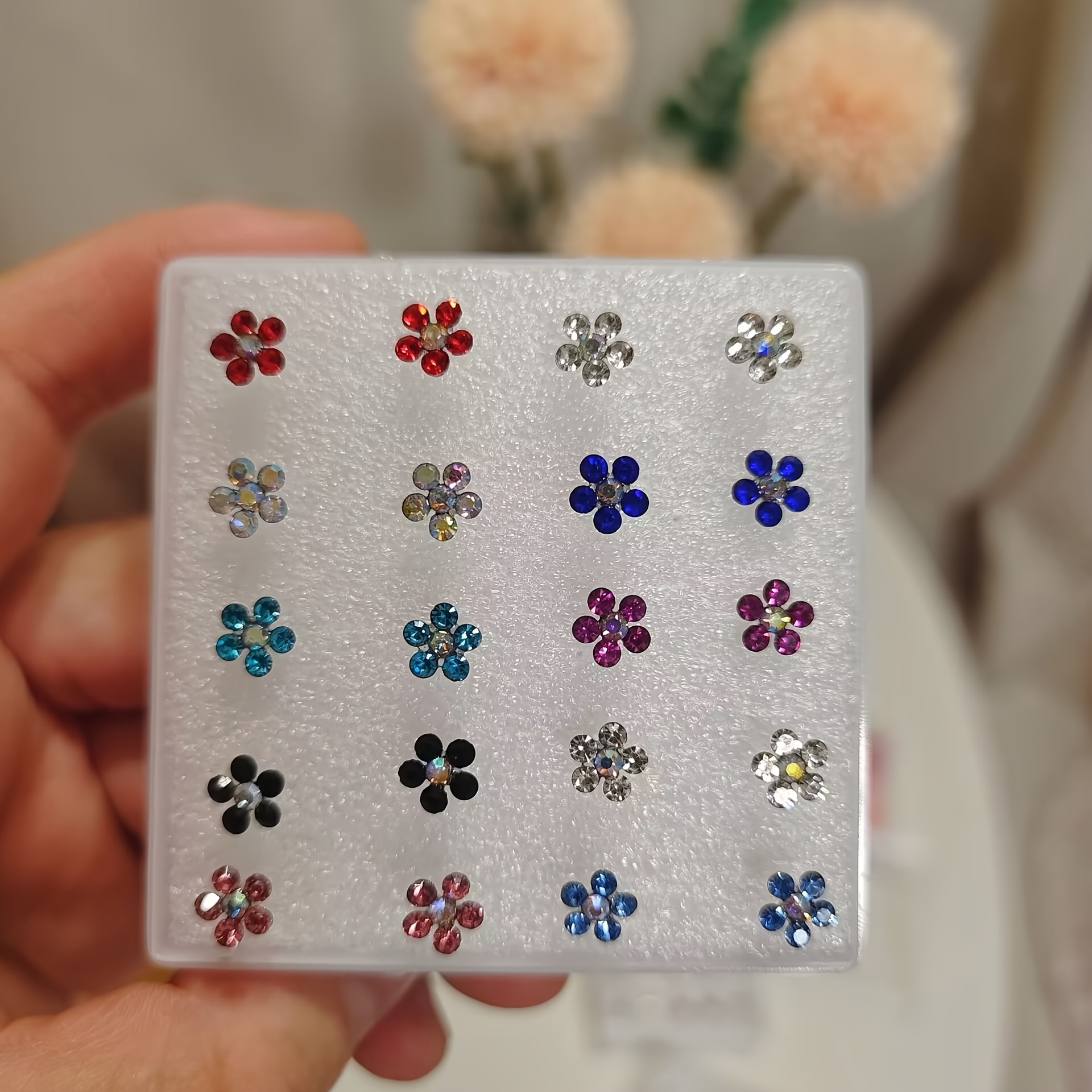 

Sparkling Flower Plastic Needle Stud Earrings For Women, Hypoallergenic Simple Glue Needle Set Earrings