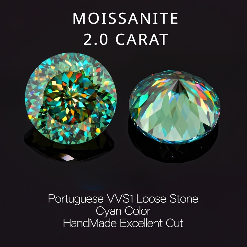 

1pc Fashion Style 2ct Round Cut Synthetic Moissanite, Green Loose Gemstone For Making, Earrings, Rings, Ear - High Quality Portuguese Vvs1, Handcrafted