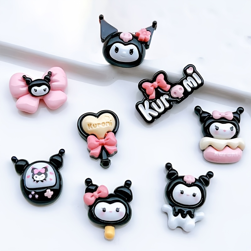 

Sanrio-8pcs Bright Face Kuromi, Cinnamoroll Cartoon Resin Ornaments Accessories - Suitable For Luggage, Mobile Phone Cases, Etc. - With Non-washable Glue Back